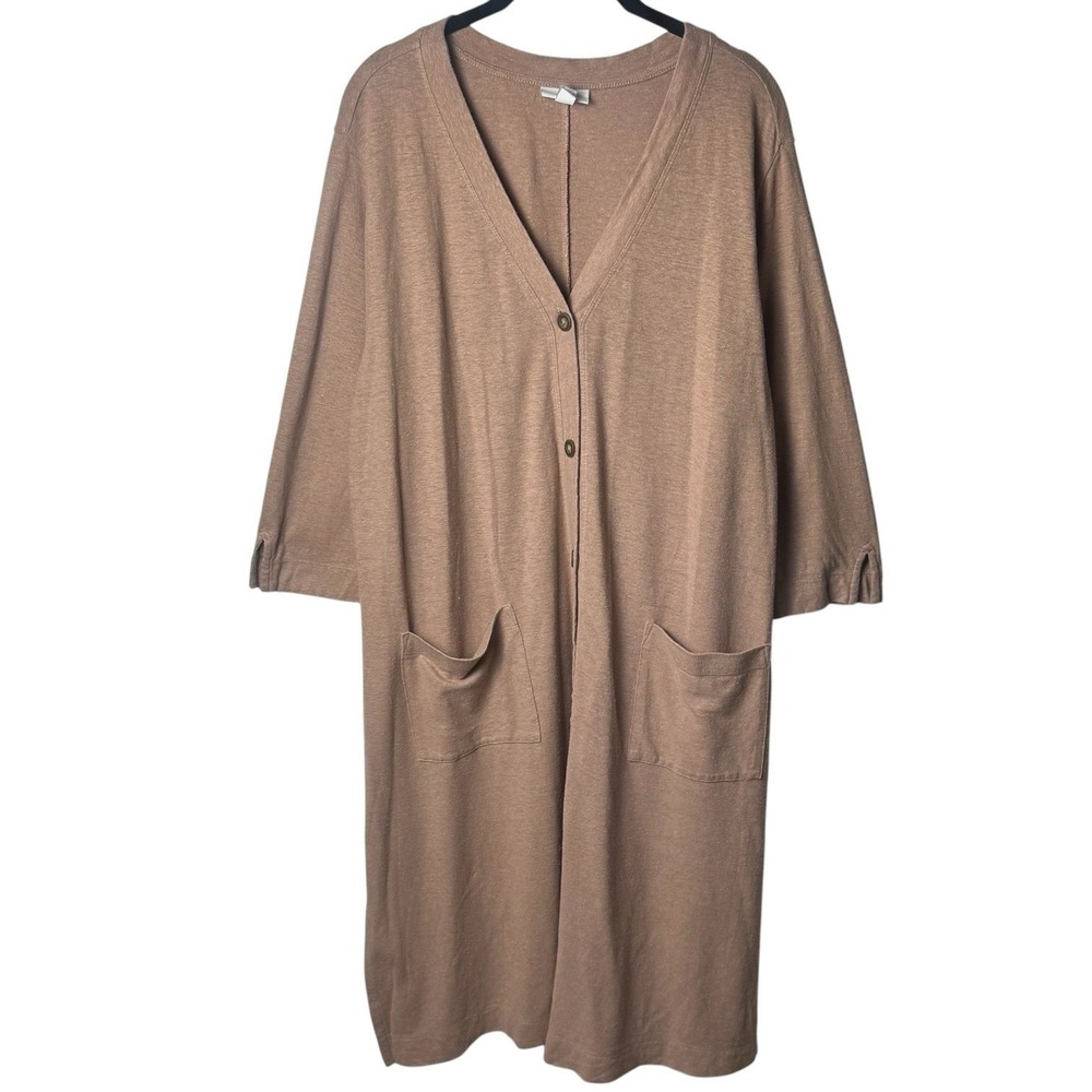 J. Jill Pure Jill Hemp Organic Cotton Longline Duster Tan Cardigan Capsule XL - Picture 2 of 11